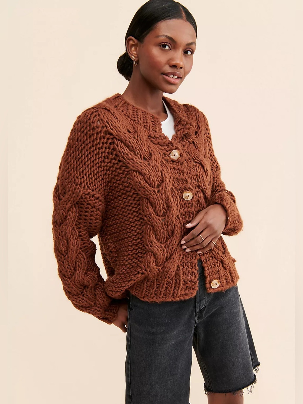 Anthropologie Little Lies Cozy Cable Knit Cardigan